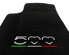 VELOURS FUßMATTEN für FIAT 500 (2007 - ...) SCHWARZ + 4x STICKEREI STANDARD