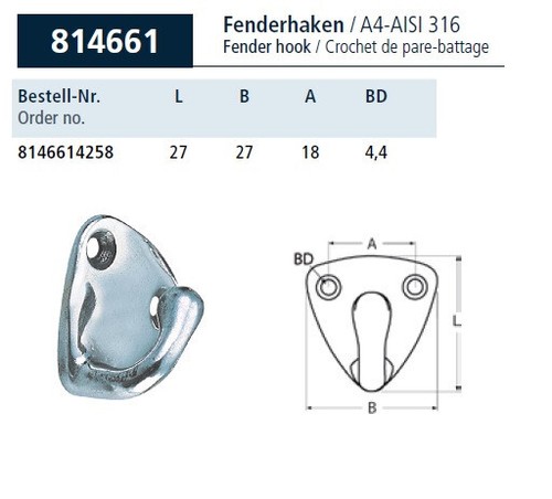 Marine fenderhaken edelstahl - marine,