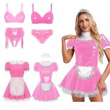 DE Damen Sissy Maid hochglänzend Sklavenkleid PVC Maid Kleid Outfits Kostüme 