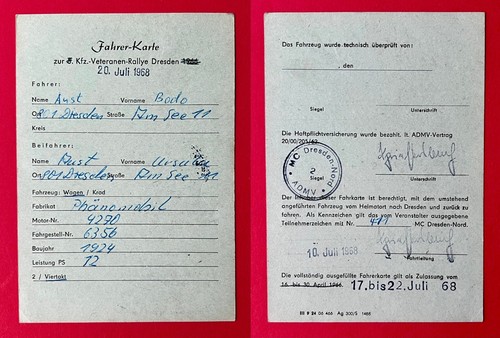 Admv fahrerkarte dresden 1968 - fahrerkarte,