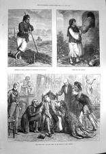 Original alter antiker Druck 1873 China Überschwemmungen Peiho Turm Tote Säuglinge Theater