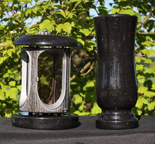 Grablaterne Grablicht mit Vase aus Granit Schwarz Schwede swedish black