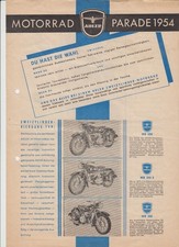 Adler Motorrad Programm 1954 "Motorrad Parade 1954" 1-Blatt Prospekt Original