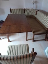 Eckbankgruppe Rustikal Eiche mit 2 Stühlen Velourbezug ausziehb.Tisch VB300 Euro