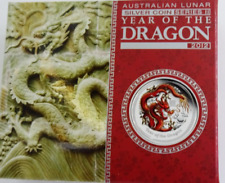1/2  oz Silbermünze- Lunar II- Drachen-2012-color rot- PP- Box- und CoA