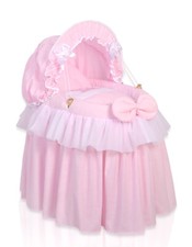 Stubenwagen für Puppen Bettwäsche Little Princess Puppenwagen Weide Rattan Rosa 