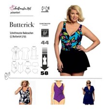 Schnittmuster Badeanzug mit Röckchen Plussize Butterick 5795 Gr. 44-50 und 52-58
