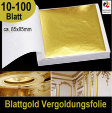 Blattgold Schlagmetall zum vergolden 85mm x 85mm Goldfolie Vergoldungsfolie Gold