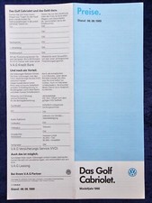 VW Golf 1 Cabrio, Cabriolet Preisliste, 08.08.1989  Cabrio / Cabrio Quartett