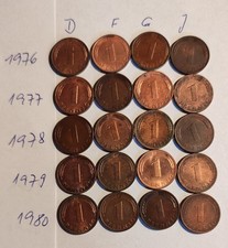 20 x 1 Pfennig BRD 1976-1980    Mz. D,F,G,J