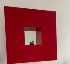 Unikat + Rarität Designer Spiegel, rot, 90x90x17 cm, Spiegelmaß 30x30 cm
