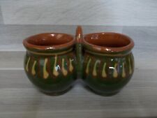 Vallauris alter Senftopfchen Handbemalt Grün glasiert doppelt Senftopf Menage