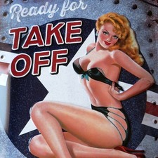 READY FOR TAKE OFF Altes Blechschild USA um 2010 World War 2 Silver Wings PIN UP