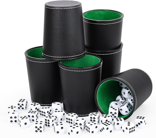 Würfelbecher leder schwarz - schwarz, 6