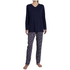 Götzburg Damen langer Schlafanzug Baumwolle Pyjama V-Ausschnitt Pure Cotton