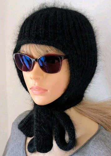 Knitted angora hood with - knitted,