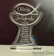 Aufsteller zur Taufe Kommunion Konfirmation  Geschenk mit Gravur - Fisch Kelch