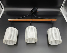 Vintage Deckenleuchte Hängelampe Holz Glas Metall, 60er 70er Jahre Design