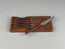 Vintage Teak Holz 6x Messer Set Englisch Sheffield Design Edelstahl In Holzblock