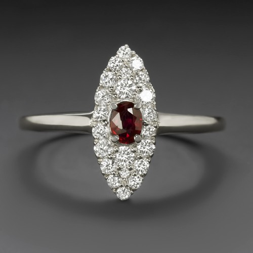 Rubin diamant navette ring - rubin,