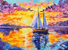 Segelboot Ölmalerei 20x15 cm