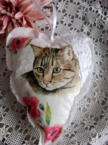 Stoffherz katze blumen - stoffherz,