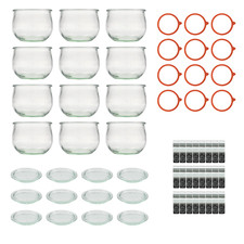 12er Set 580 ml WECK-Tulpenglas Einkochset mit Deckeln, Gummiringen und Klammern