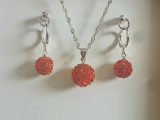 Glitzer Disco Kugel Schmuck Set Kristall Rot Silber 925 Liebe Geschenk Hochzeit 