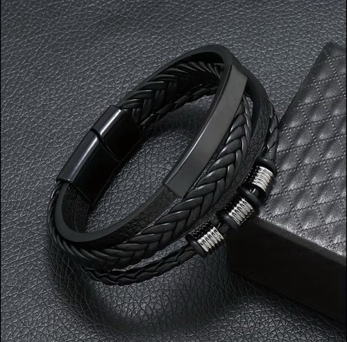 Lederarmband schwarz 21cm - lederarmband,