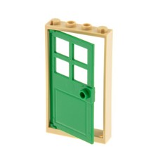 1x Lego Tür Rahmen 1x4x6 beige Türblatt grün Oberlicht Haus 60623 60596