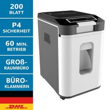 LMG Autofeed Aktenvernichter 200 Blatt P4 Kreuzschnitt leise Büro Schredder weiß