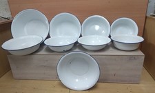 DDR  9 Emaileschüsseln,Waschschüsseln,verschiedene Größen,blauer Rand,Gartendeko