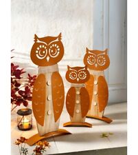Eulenfamilie "Kauz", 3er-Set Wohnungs Deko Garten Dekoration aus Metall und Holz
