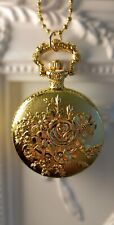 Retro Taschenuhr "Golden Flower" mit Kette Vintage Analog