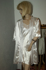 SATIN Negligee-Mantel * Bademantel * Morgenmantel & NEGLIGEE Spitze weiß Gr. M/L