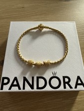 Pandora Armband Gold 20cm  „Flügel-Kettenarmband“ 3 Charms Neuwertig