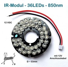 Infrarot-Scheinwerfer ~ IR-Modul mit 36 IR-LEDs (850nm) und Lichtsensor + Kabel