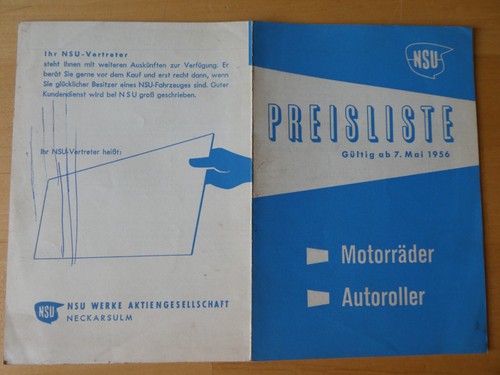 Original nsu preisliste - original, 1956