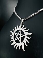 Sonnenrad Pentagramm Hexe Stern Kreis Anhänger Edelstahl Halskette Schmuck 294A