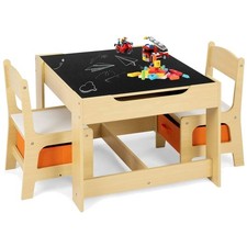 3tlg. Kindersitzgruppe aus Holz mit abnehmbarer Tischdecke für kreative Kinder