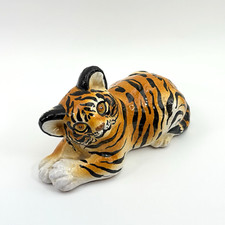 Vintage Keramik Tigerfigur | Handbemalt Retro Deko | Exotische Tierfigur | 80er