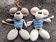 Diddl Maus Paar grau u. weiß Matrosenhemd, gestreift, Schlüsselanhänger