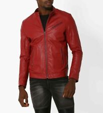 HEISS rote Lederjacke für Männer 100 % echtes Lammleder weiches Leder Bikerja...
