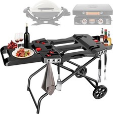 Denmay Grillwagen tragbar für Weber Q1200 Q1000 Q2200 Q2000, faltbar, Schwarz