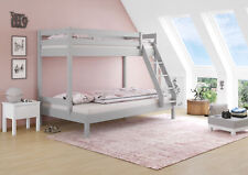 Modernes 3er-Bett 90x200 und 140x200 Stockbett Kiefer Massivholz hellgrau