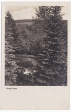 Foto-AK Haus Chorin zwei Frauen unter einem Sonnenschirm Garten Küchenarbeit