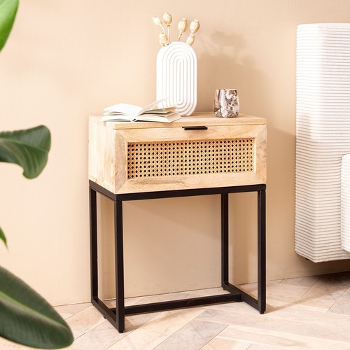 Nachtkonsole massivholz rattan - massivholz,