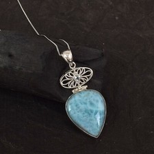 Birne Larimar Edelstein 925 Sterling Silber Damen Anhänger WEIHNACHTSGESCHENK...