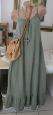 Italy Kleid  Sommer Hippie Maxikleid Musselin Khaki IBIZA Einheitsgrösse 38-44