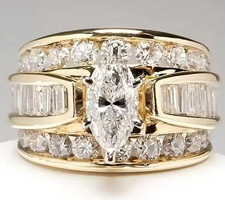 Ring,Wunderschöne dreireihige Verlobungsringe mit weißem Zirkon, modische goldfa